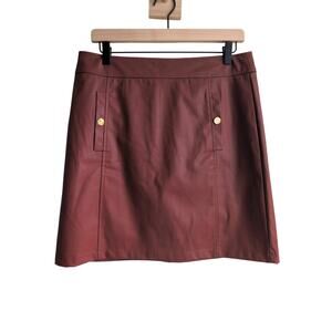 Loft Chestnut Faux Leather Mini Skirt size 8 NWT